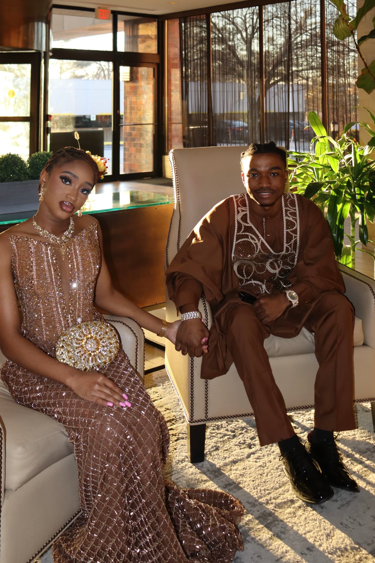 Couple portrait in a hotel lobby